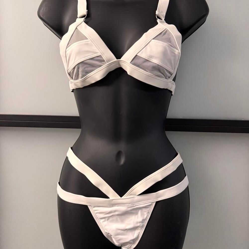 Fashion Nova White Mesh Cutout 2-Piece Bikini – Size S